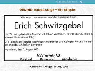 Prof. Dr. Jelena Kostić-Tomović 42
Mannheimer Morgen, 07. 08. 2001
Offizielle Todesanzeige − Ein Beispiel
 