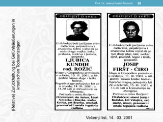 Prof. Dr. Jelena Kostić-Tomović 58
Večernji list, 14. 03. 2001
(Relative)ZurückhaltungbeiGefühlsäußerungenin
kroatischenTodesanzeigen
 