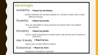 = Report by ate khleane
= Report by jennifer
= Report by jamelle
= Report by lyca
= Report by riame
 