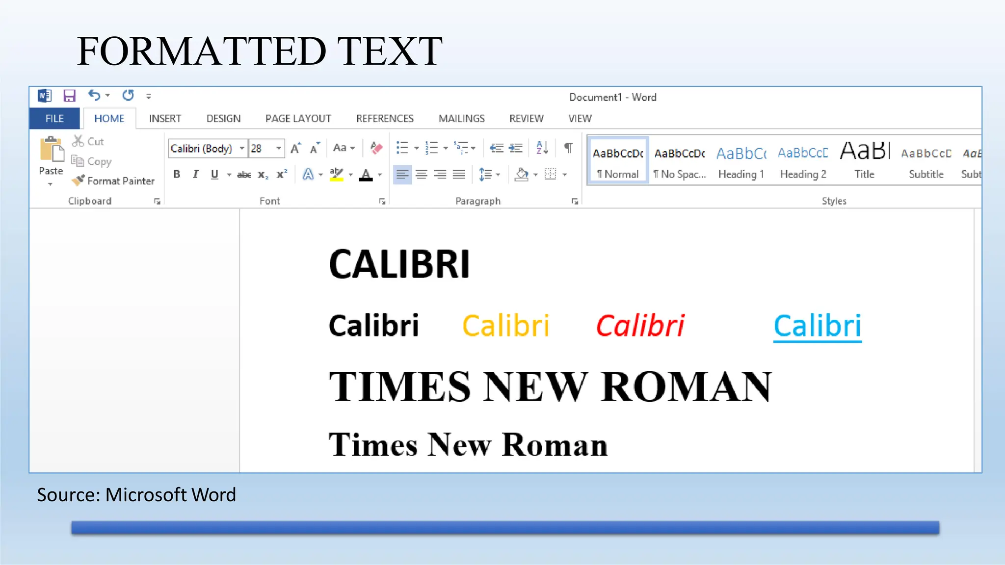 FORMATTED TEXT
Source: Microsoft Word
 
