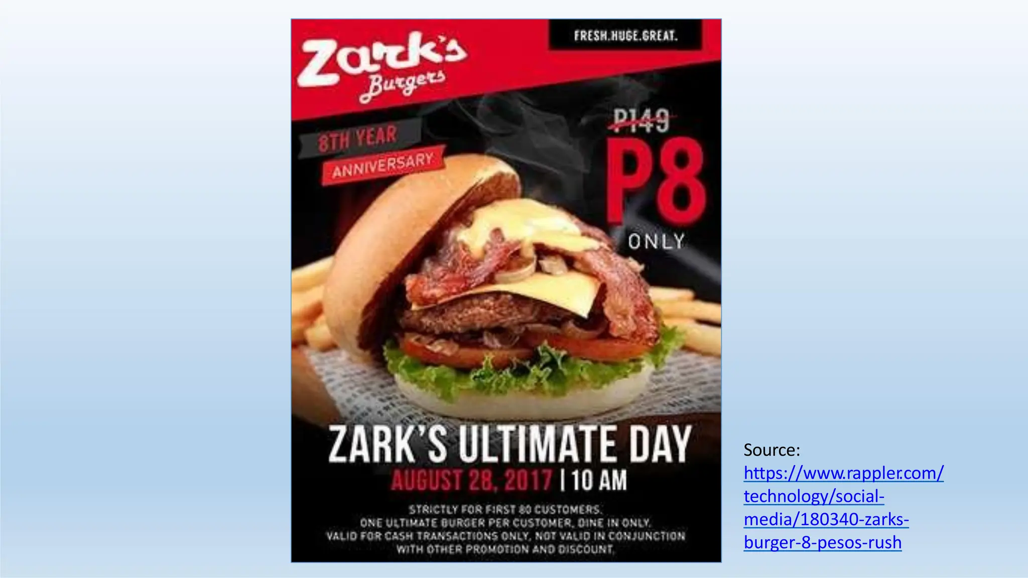 Source:
https://www.rappler
.com/
technology/social-
media/180340-zarks-
burger-8-pesos-rush
 