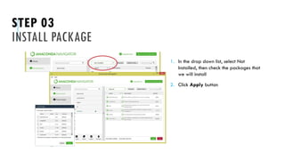 STEP 03
INSTALL PACKAGE
1. In the drop down list, select Not
Installed, then check the packages that
we will install
2. Click Apply button
 