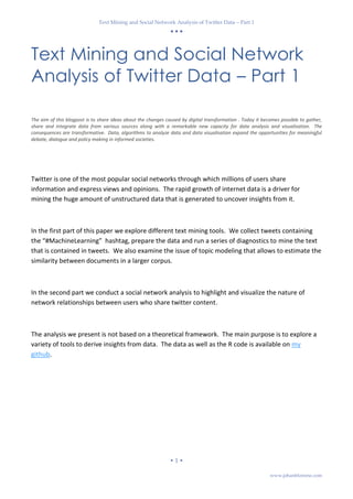 Text mining and social network analysis of twitter data part 1 | PDF