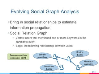Evolving Social Graph Analysis
▷ Bring in social relationships to estimate
information propagation
▷ Social Relation Graph...