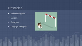 Obstacles
15
• Sentence Negation
• Sarcasm
• Terseness
• Language Ambiguity
 