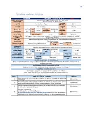 18
Ejemplo de una Orden de trabajo
 