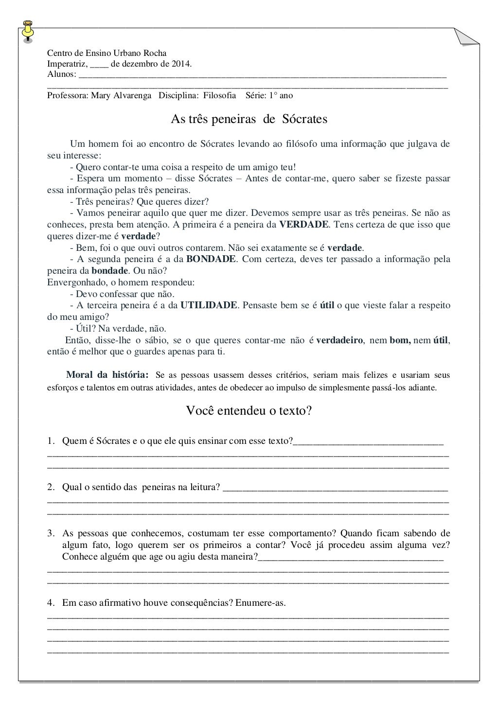 As Três Peneiras De Sócrates Com Interpretação