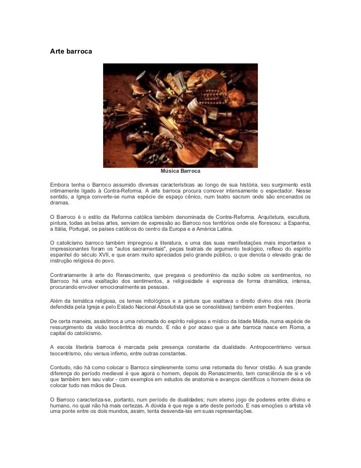 Texto Para As Fotos Do Barroco Prof