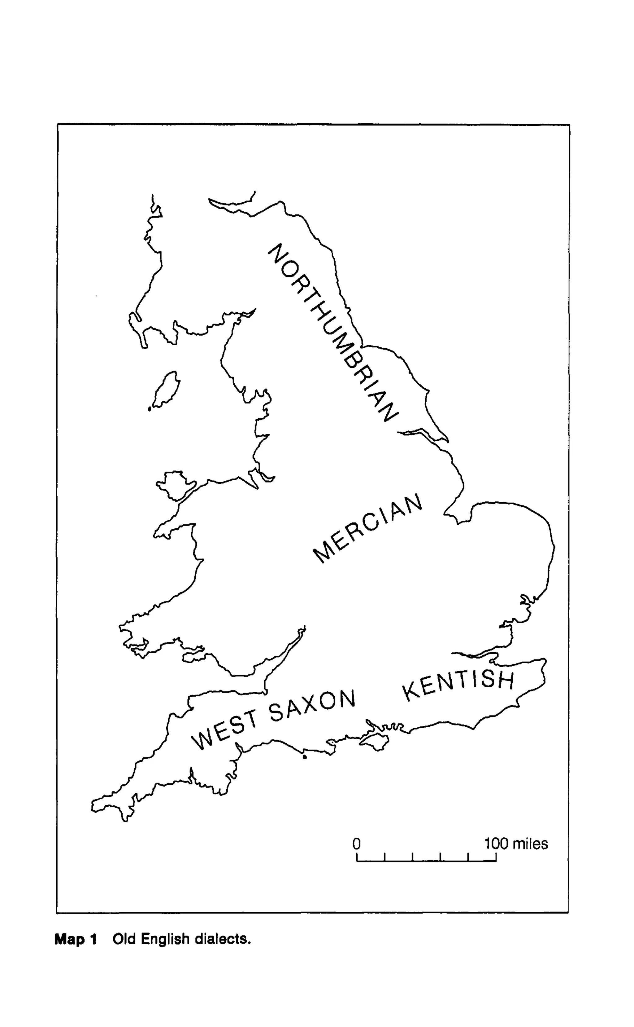Map 1 Old English dialects.