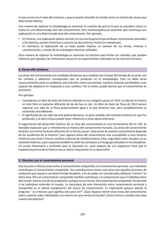 124
d. 10 tips a tener en cuenta
1. El ensayo es un texto literario y un texto formal. Evitar dentro de lo posible las
expresiones coloquiales, ambiguas y localistas. Si se requiere su uso, es necesario
explicarlo en una nota. Recuerda que se va a corregir en cualquier parte del mundo.
2. Longitud y contenido de la introducción. De 10 a 15% del texto total. Más que hablar
de porqué se escogió el título (que no aporta nada al desarrollo del ensayo), debe
motivar la lectura y dejar claro de qué y cómo se va a plantear el título a través de una
pregunta general de conocimiento. Se puede usar anécdotas, citas y/o preguntas. Si el
título plantea su desarrollo en áreas del conocimiento, debe señalarse con cuáles se va
a trabajar.
3. Conviene elaborar un pequeño marco teórico con algunas definiciones e ideas sobre
las palabras claves del título y palabras relacionadas. Pero estas se incluyen en el ensayo
solo si se van a usar en la argumentación. No se debe incluir un glosario en el ensayo.
4. Todo el texto debe estar dirigido a explicar el título, y a responder la(s) preguntas del
conocimiento que se plantean. El ensayo se va a evaluar teniendo en cuenta: (A)
Comprensión de las preguntas del conocimiento; y (B) Calidad del análisis de las
preguntas del Conocimiento. (Ver la matriz de evaluación y revisa los adjetivos que
debe alcanzar tu ensayo).
5. Ejemplos: redactados con los detalles necesarios y suficientes, y deben dejar claro su
relación con el argumento y el título. Se deben evitar los ejemplos hipotéticos, las
generalizaciones y el uso de palabras como: todos, ninguna, siempre, nunca,
absolutamente, etc. Debe indicarse la fuente y evitarse los ejemplos más conocidos.
6. Esquema simple: Argumento – explicación – ejemplo. Se puede agregar contra
argumento y contra ejemplo. No se pide que demuestres una postura, sino que evalúes
diferentes alternativas y optes al final por alguna de ellas.
7. Cuidado con la redacción. Una mala redacción puede invalidar el trabajo. Es
recomendable que otros lean el ensayo y hagan comentarios y preguntas sobre la
redacción. Oraciones y párrafos breves. Usar signos de puntuación, particularmente los
puntos seguidos.
8. Respeto por el marco teórico de TdC. Usar el esquema de TdC y los términos que ahí
aparecen conveniente y coherentemente. Establecer relaciones entre diferentes
elementos del marco teórico, por ejemplo, formas de conocimiento, áreas de
conocimiento, conocimiento personal y compartido, filtros del conocimiento, rol del
sujeto y del objeto del conocimiento, los marcos del conocimiento, temas
transversales, etc.
9. Respetar el límite de palabras. Evitar el palabreo. Decir las cosas directamente.
10. Longitud de la conclusión similar al de la introducción. Sobre su contenido: no debe
incluir nada nuevo, ningún ejemplo. Solo una síntesis de los argumentos que sustentan
la postura que se defiende o la respuesta precisa a la pregunta de conocimiento
planteada.
 