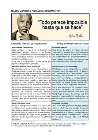 245
2. RAZÓN-PASIÓN
¿Debemos seguir a nuestra razón o a nuestra pasión?
LA PASIÓN, es el movimiento del corazón y del espíritu que padecemos sin
poder controlar o resistir. Es una atracción no pensada que nos empuja
hacia algo o hacia alguien, hacia una idea o hacia una actividad.
LA RAZÓN, es la capacidad que tenemos de reflexionar antes de actuar, de
cuestionar y analizar lo que existe, de prever las consecuencias de
nuestras acciones lo mejor posible. También es la voluntad de dar una
explicación lógica a las cosas para comprenderlas y controlarlas.
Ciertas personas parecen ser dirigidas por su pasión: escuchan sus deseos, sus ganas, sus sentimientos
personales. Otras, por el contrario, parecen dominadas por su razón: razonan sobre cualquier cosa,
quieren explicarlo todo.
Pero si nos fijamos mejor, nos daremos cuenta de que cada uno de nosotros oscila entre la razón y la
pasión. En ciertos momentos no sabemos resistirnos a la pasión, como cuando estamos enamorados. En
otros momentos, la razón nos guía, como cuando debemos pensar en trabajar para vivir. Pero, aunque la
razón y la pasión se oponen frecuentemente, es también su combinación la que nos permite crear e
innovar. En todos los campos, en la ciencia o las artes, el genio quizá sea una combinación sutil de estas
dos caras de nuestra personalidad, las cuales no siempre van bien juntas.
3. OBJETIVO-SUBJETIVO
¿Una persona sola puede expresar una verdad subjetiva?
Una idea es OBJETIVA cuando no depende de quién habla. Expresa y
refleja la realidad, sin modificarla, sin que su autor introduzca elementos
personales. Decimos que una idea es objetiva cuando podemos
observar o comprobar lo que expresa, cuando ha sido verificada por
experiencias o cuando es cierta para mucha gente.
Una idea es SUBJETIVA cuando sólo nos pertenece a nosotros, porque
depende de nuestra manera de pensar, de nuestro carácter, de nuestro
humor, de nuestros sentimientos. Compete a nuestras experiencias
personales, nuestras convicciones, nuestra visión de las cosas. Expresa
nuestra existencia particular, nuestra manera de ser.
Cuando estamos tristes afirmamos que el vaso está medio vacío, cuando estamos contentos afirmamos
que está medio lleno. También podemos medir el contenido y afirmar que el vaso contiene 6 centilitros.
Sin embargo, cuando los científicos sostuvieron por primera vez que la tierra era redonda, que los objetos
pesados podían volar o que las enfermedades provenían de los microbios, se les acusó de tener ideas
personales peligrosas o de estar locos. Por el contrario, cuando un músico o un poeta expresa un
sentimiento personal, parece tener la capacidad de describir lo que le sucede a todo el mundo: el amor, el
dolor, la felicidad… Así, para descubrir la objetividad, a veces hace falta llegar hasta el fondo de nuestra
subjetividad, y a veces tenemos que abandonarla por completo.
NATURALEZA-CULTURA: ¿La cultura le permite al hombre superar su naturaleza? TIEMPO-ETERNIDAD:
¿Puede el tiempo durar una eternidad? YO-EL OTRO: ¿Cada ser humano es un yo único o un yo parecido
a todos los otros? ACTIVO-PASIVO: ¿Esperar, ¿es estar activo o pasivo?
 