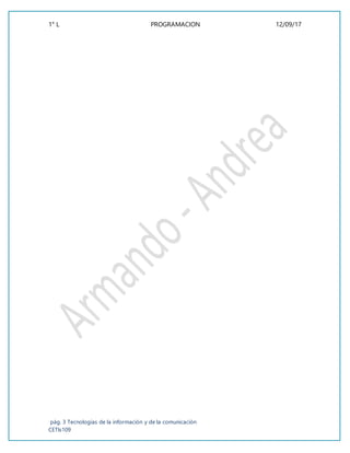 1° L PROGRAMACION 12/09/17
pág. 3 Tecnologías de la información y de la comunicación
CETIs109
 