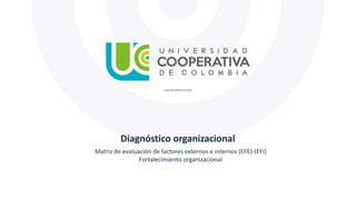 Diagnóstico organizacional
Matriz de evaluación de factores externos e internos (EFE)-(EFI)
Fortalecimiento organizacional
 