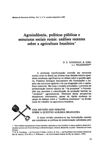 Texto 8 goodman d e sorj b wilkinson j agroindústrias políticas públicas e estruturas sociais rurais análises recentes sobre a agricultura brasileira