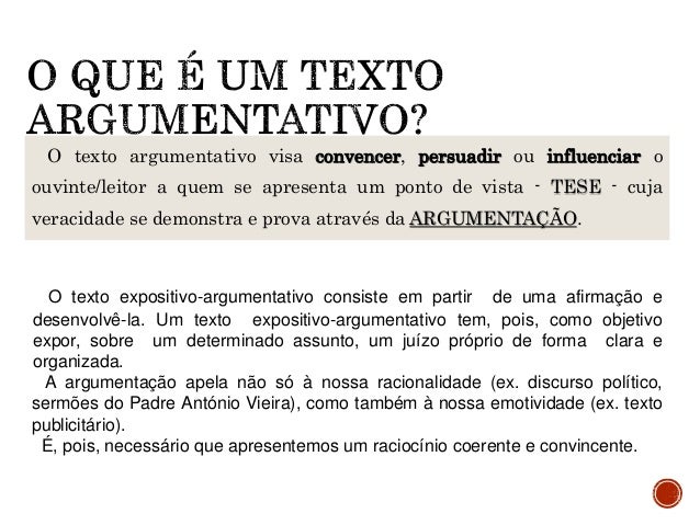 Tese e argumentos de um texto