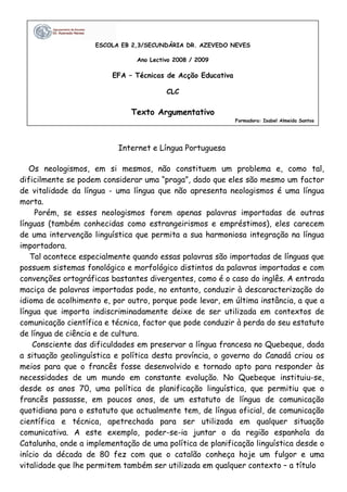 Texto Argumentativo Internet e Língua Portuguesa (CLC)