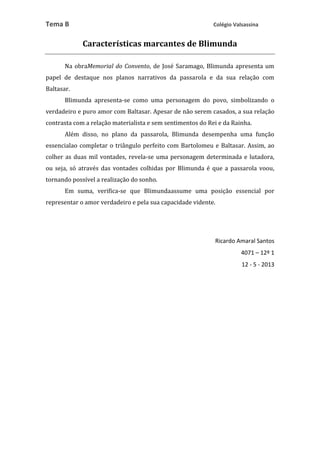 Características de Blimunda | DOCX