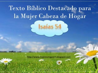 Texto Bíblico Destacado para
la Mujer Cabeza de Hogar

http://www.mujeresmigarem.blogspot.com

Mujeres MIGAREM Internacional

 