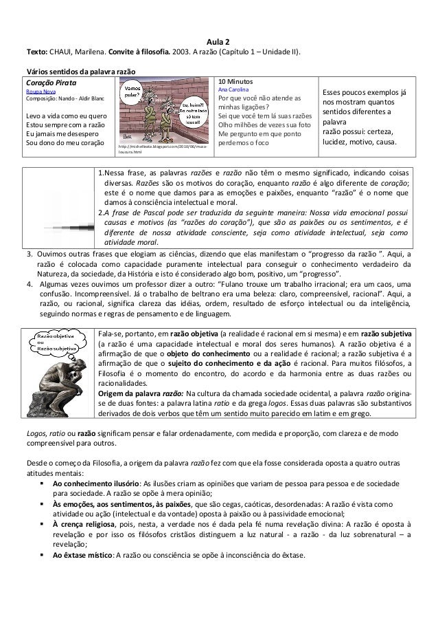Texto chaui, marilena. convite à filosofia. 2003. a razão