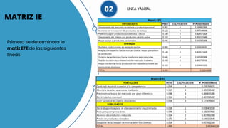 MATRIZ IE
Primero se determinara la
matiz EFE de las siguientes
líneas
LINEA YANBAL
02
 