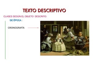 TEXTO DESCRIPTIVO DE EMOCIONES O SENTIMIENTOS CLASES SEGÚN EL OBJETO  DESCRITO: DE ANIMALES:  Es la descripción de todo tipo de animales. ZOOGRAFÍA 