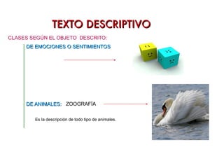Para describir un objeto: - Se detallan sus rasgos característicos: forma, tamaño, impresión que produce...  - Si el objeto tiene diferentes partes, se enumeran y detallan ordenadamente. En las descripciones de objetos suelen emplearse términos específicos. MÉTODO PARA DESCRIBIR OBJETOS :  consiste en comparar los rasgos de un objeto con otro.  - Los  rasgos diferenciales  de cada objeto.  - Los  rasgos comunes  a las cosas que comparamos.  Para comparar hay que tener en cuenta lo siguiente: - Las variables análogas.  - Las semejanzas y las diferencias. - Se debe ordenar la comparación.  