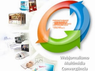 INTERATIVIDADE 
customização 
personalização 
colaboração 
TOEXNT 
DOE 
CMUARNTDO 
OBJETIVO, 
CLARO 
NARRATIVA 
MUUBLITQIUMIDÍDAIADE 
HIPERLINCADA 
(não-­‐linear) 
Webjornalismo 
Webjornalismo 
Multimídia 
Convergência 
 