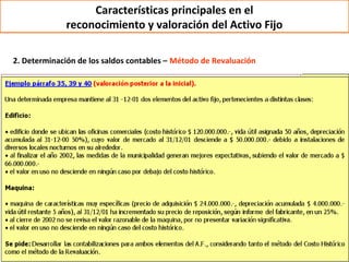 Características principales en el
              reconocimiento y valoración del Activo Fijo

2. Determinación de los saldos contables – Método de Revaluación
 