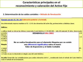 Características principales en el
              reconocimiento y valoración del Activo Fijo

2. Determinación de los saldos contables – Método de Revaluación
 