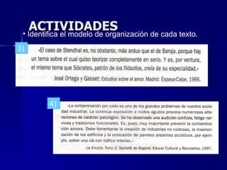 ACTIVIDADES Identifica el modelo de organización de cada texto. 3) 4) 