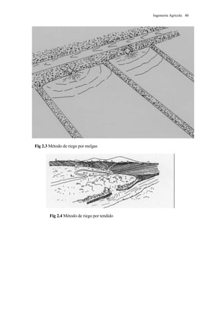 Ingeniería Agrícola 40
Fig 2.3 Método de riego por melgas
Fig 2.4 Método de riego por tendido
 