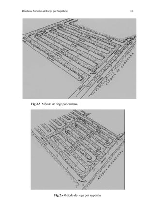 Diseño de Métodos de Riego por Superficie 41
Fig 2.5 Método de riego por canteros
Fig 2.6 Método de riego por serpentín
 
