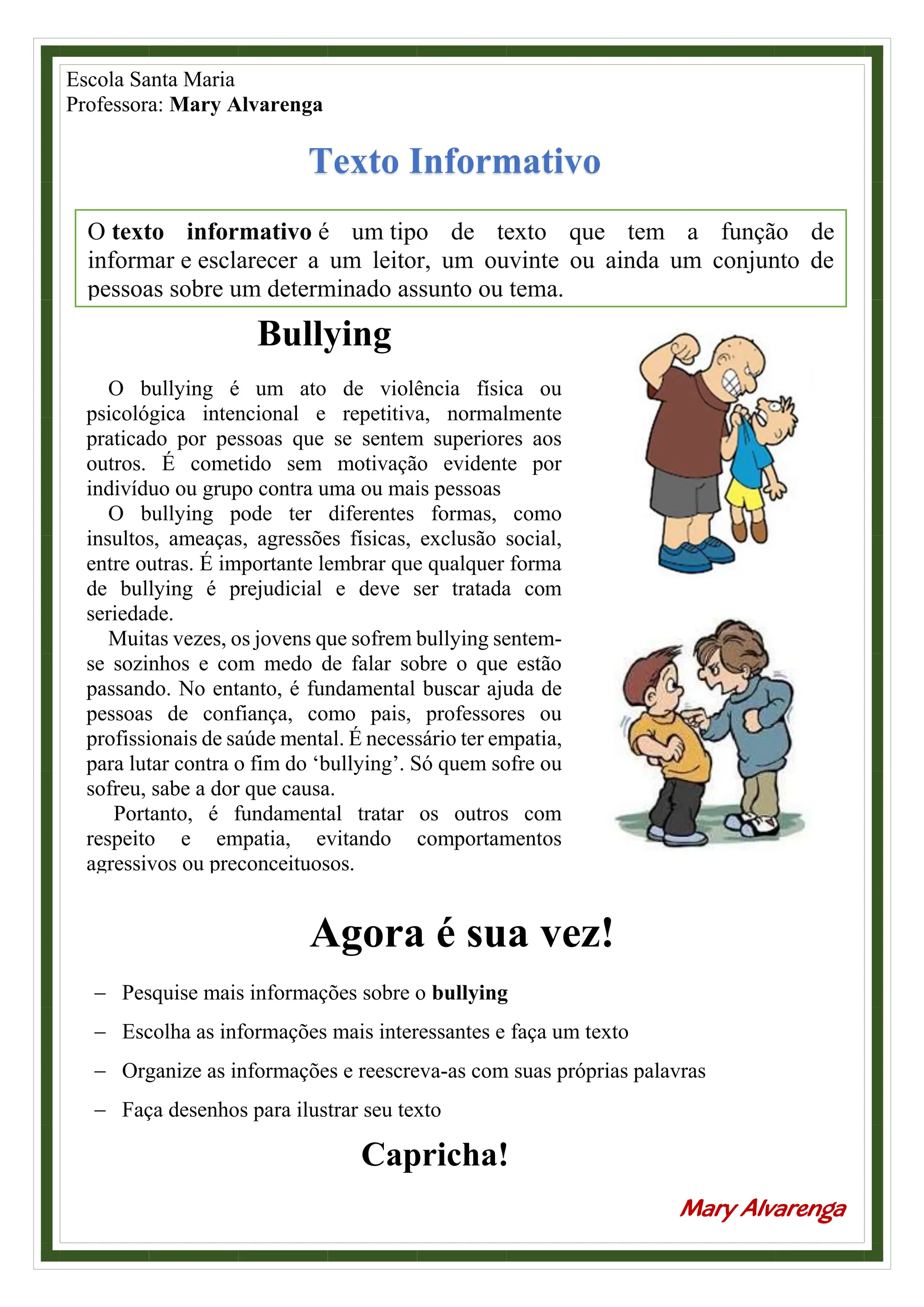Texto Sobre O Bullying - BINKEDU