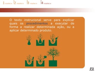 O texto instrucional serve para explicar
quais os procedimentos a executar de
forma a realizar determinada ação, ou a
aplicar determinado produto.
 
