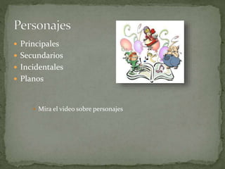  Principales
 Secundarios
 Incidentales
 Planos
 Mira el video sobre personajes
 
