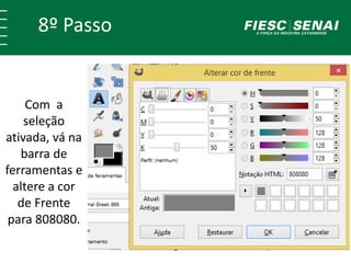 8º Passo 
Com a 
seleção 
ativada, vá na 
barra de 
ferramentas e 
altere a cor 
de Frente 
para 808080. 
 