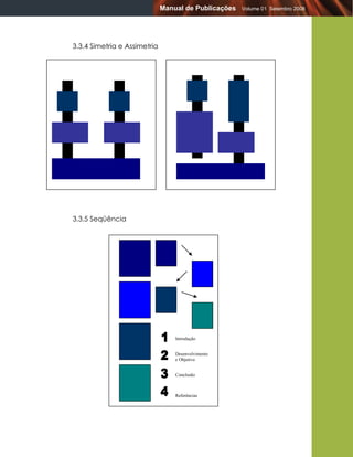 Manual de Publicações   Volume 01 Setembro 2008




3.3.4 Simetria e Assimetria




3.3.5 Seqüência




                                  Introdução


                                  Desenvolvimento
                                  e Objetivo


                                  Conclusão



                                  Referências
 