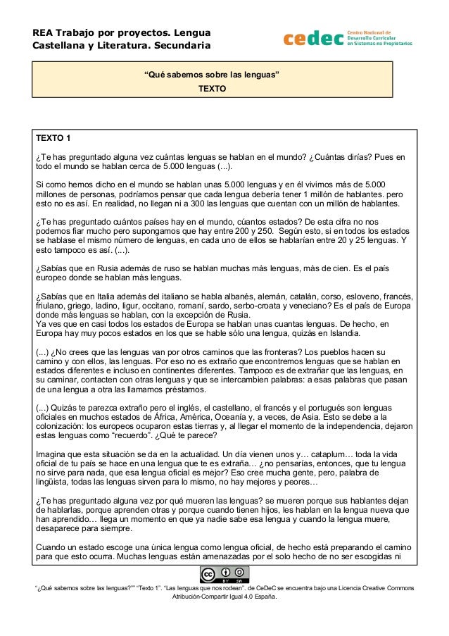 REA Trabajo por proyectos. Lengua
Castellana y Literatura. Secundaria
“Qué sabemos sobre las lenguas”
TEXTO
TEXTO 1
¿Te ha...