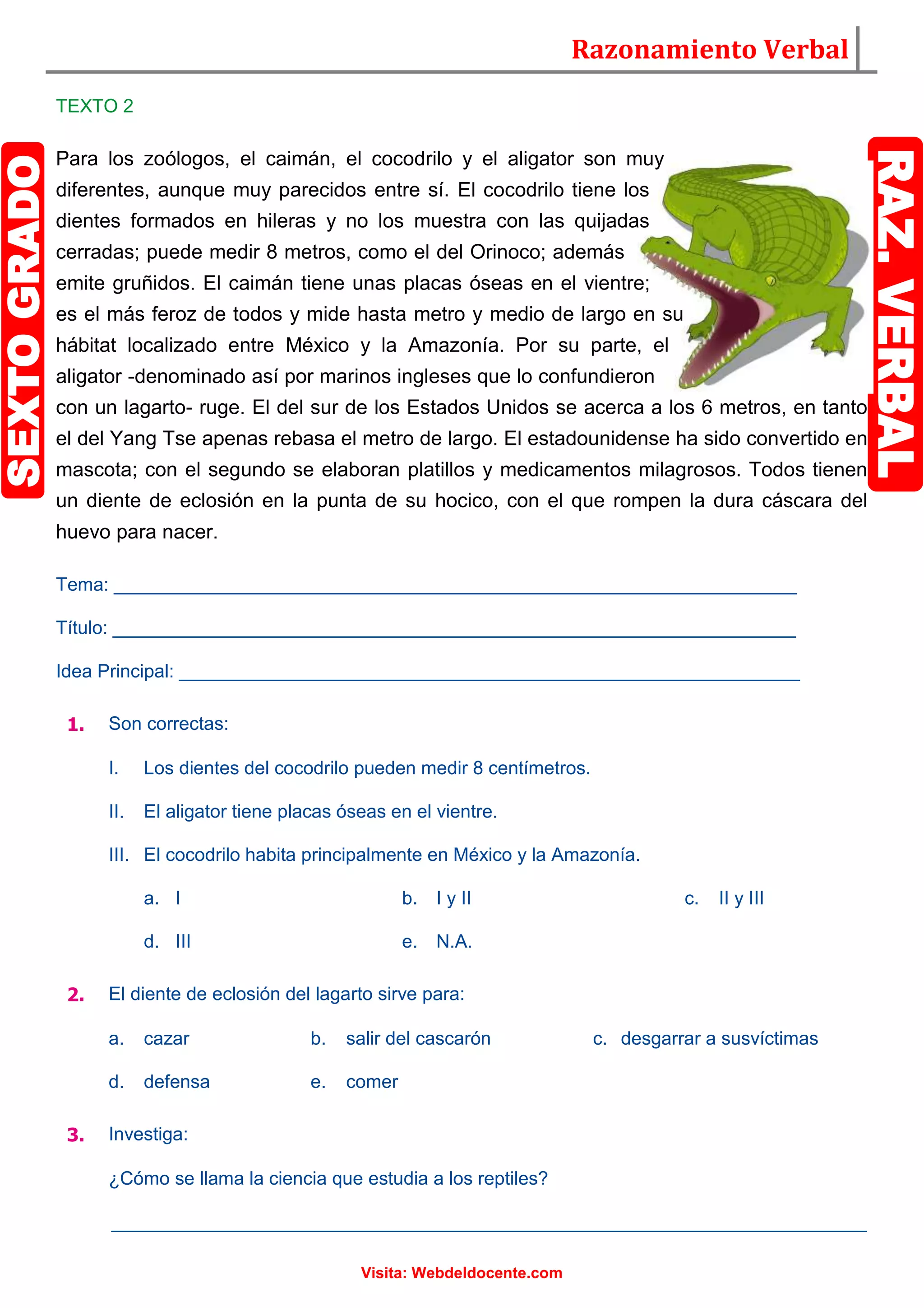 Cuadernillo De Comprensin Lectora Para Sexto Grado