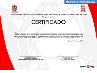 Mg. Carlos E. Vento Cangalaya
 