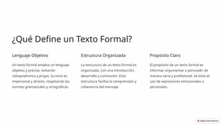 Textos Formales definición y tipos de texto | PPTX