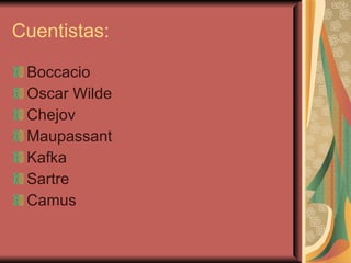 Cuentistas: Boccacio Oscar Wilde Chejov Maupassant Kafka Sartre Camus 