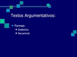 Formas: Dialéctico Secuencial Textos Argumentativos: 