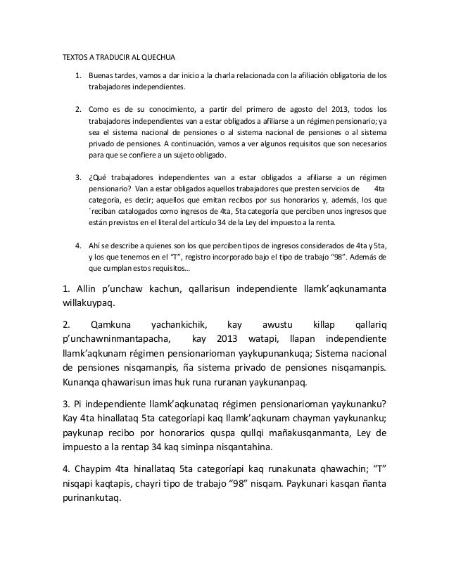 Textos A Traducir Al Quechua