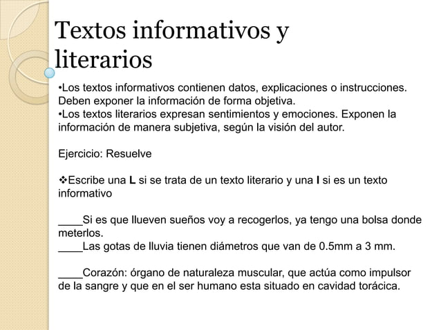 estas Adecuado Maniobra Textos informativos y literarios