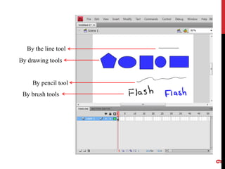 9
By the line tool
By drawing tools
By pencil tool
By brush tools
 