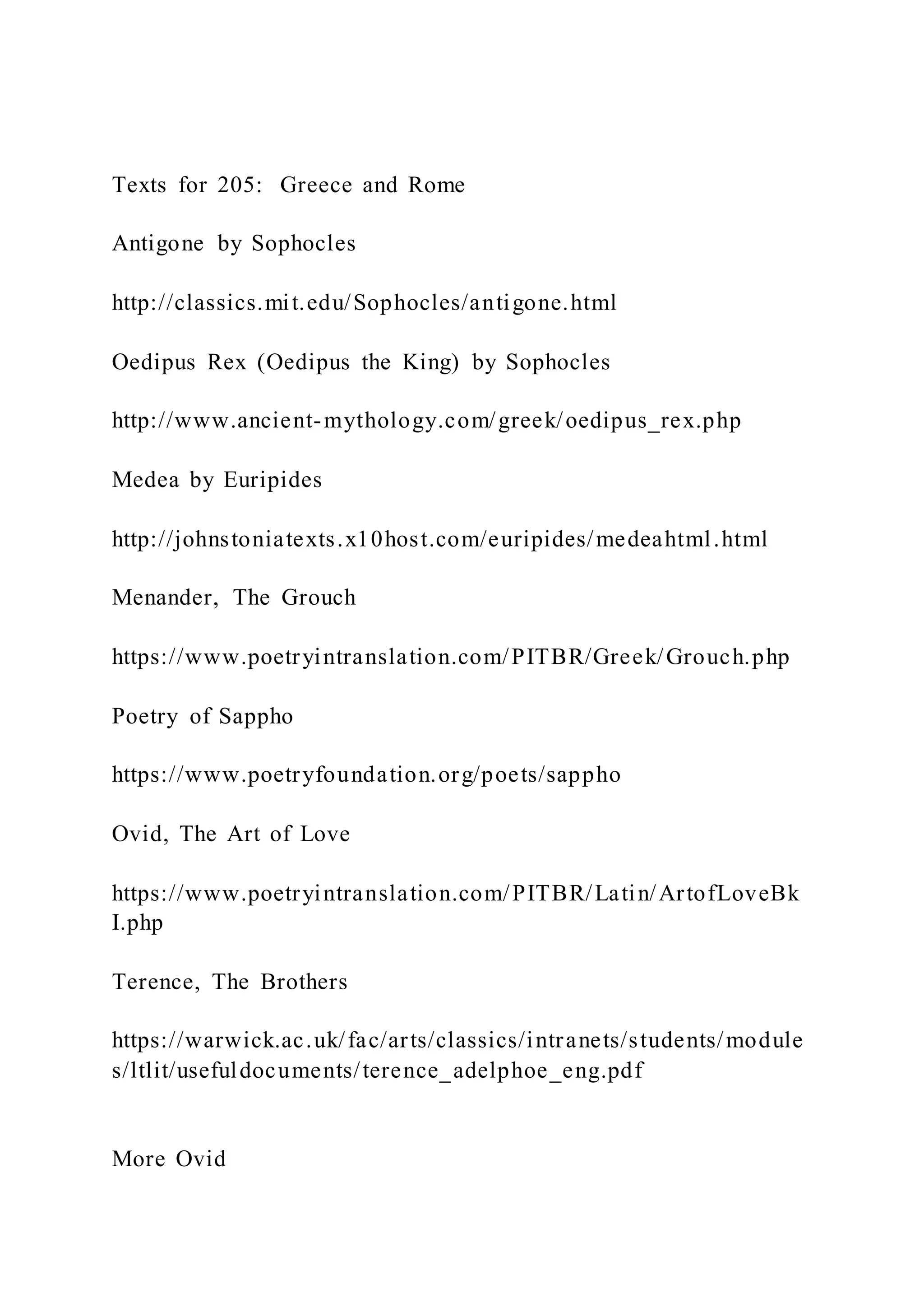 Texts For 205 Greece And Rome Antigone By Sophocleshttp PDF