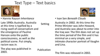 Comparing Hannie Rayson's Inheritance with Ivan Sen's Beneath Clouds | PPTX
