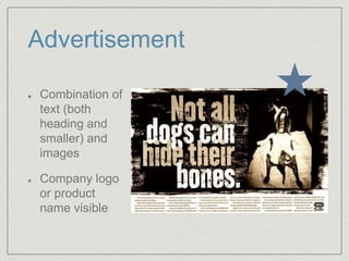 Advertisement Text Type Example Language Analysis: Text Types | PPTX