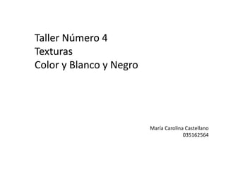 Taller Número 4
Texturas
Color y Blanco y Negro
María Carolina Castellano
035162564
 